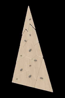 ścianka wspinaczkowa Góra Nuki w kolorze naturalnej sklejki i szczytem w kolorze naturalnym oraz szarymi chwytami wspinaczkowymi